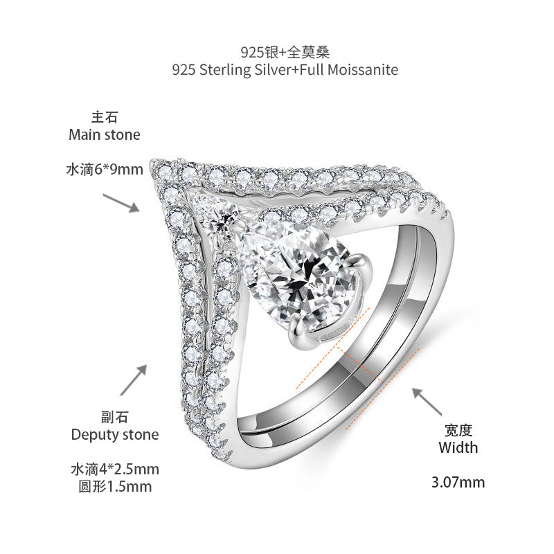 Pear-Shaped Moissanite Engagement Ring, S925 18k White Gold Plated V Pavé Ring for Women product image