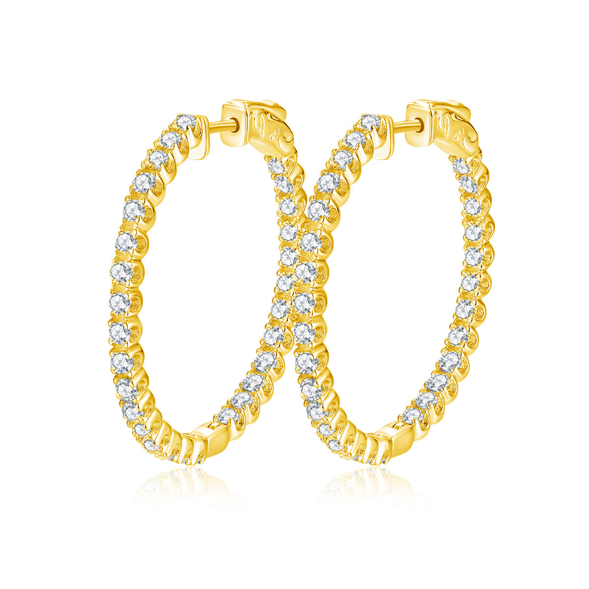 S925 Sterling Silver Hoop Earrings with Clear Stone Pave Detail product image
