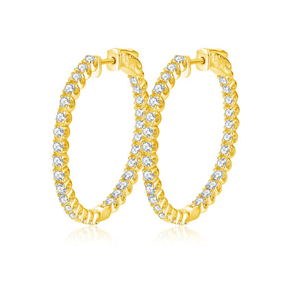 S925 Sterling Silver Hoop Earrings with Clear Stone Pave Detail