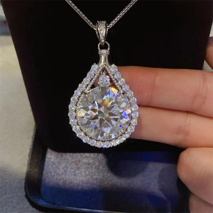 10 Carat Moissanite Necklace with Teardrop Pendant and Chain