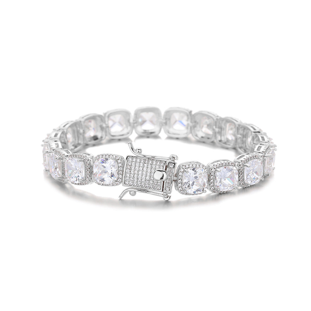 10MM Square Zirconia Tennis Bracelet, Iced Out Hip Hop Chain Bracelet, Unisex Geometric Wrist Jewelry