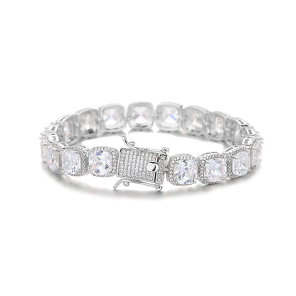 10MM Square Zirconia Tennis Bracelet, Iced Out Hip Hop Chain Bracelet, Unisex Geometric Wrist Jewelry