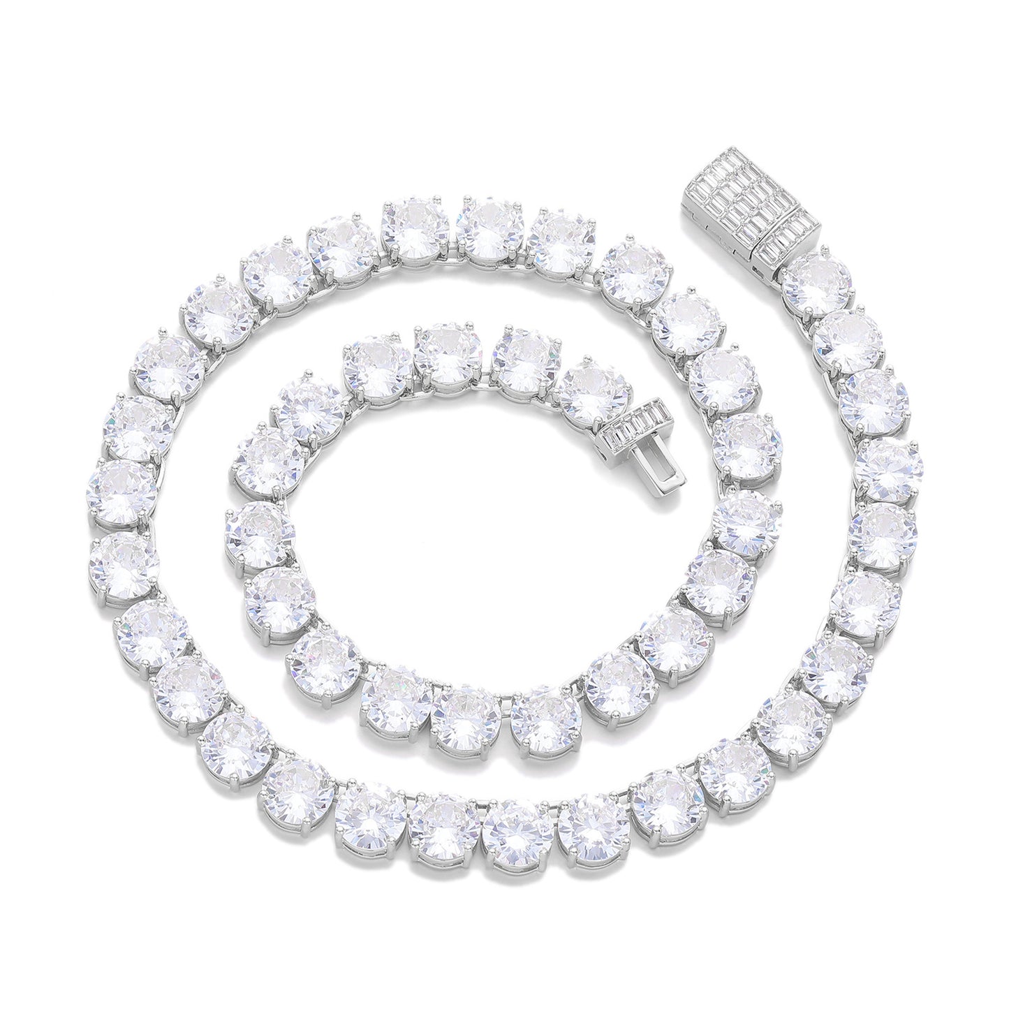 10mm Zircon Tennis Chain Necklace & Bracelet, Unisex Copper Round Stone Jewelry, White or Gold Tone
