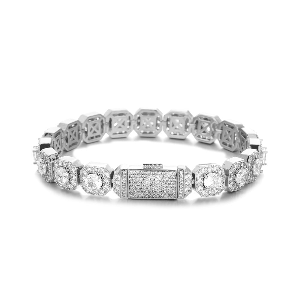 Iced Out Square Link Chain Bracelet & Necklace, Zircon Hip Hop Jewelry