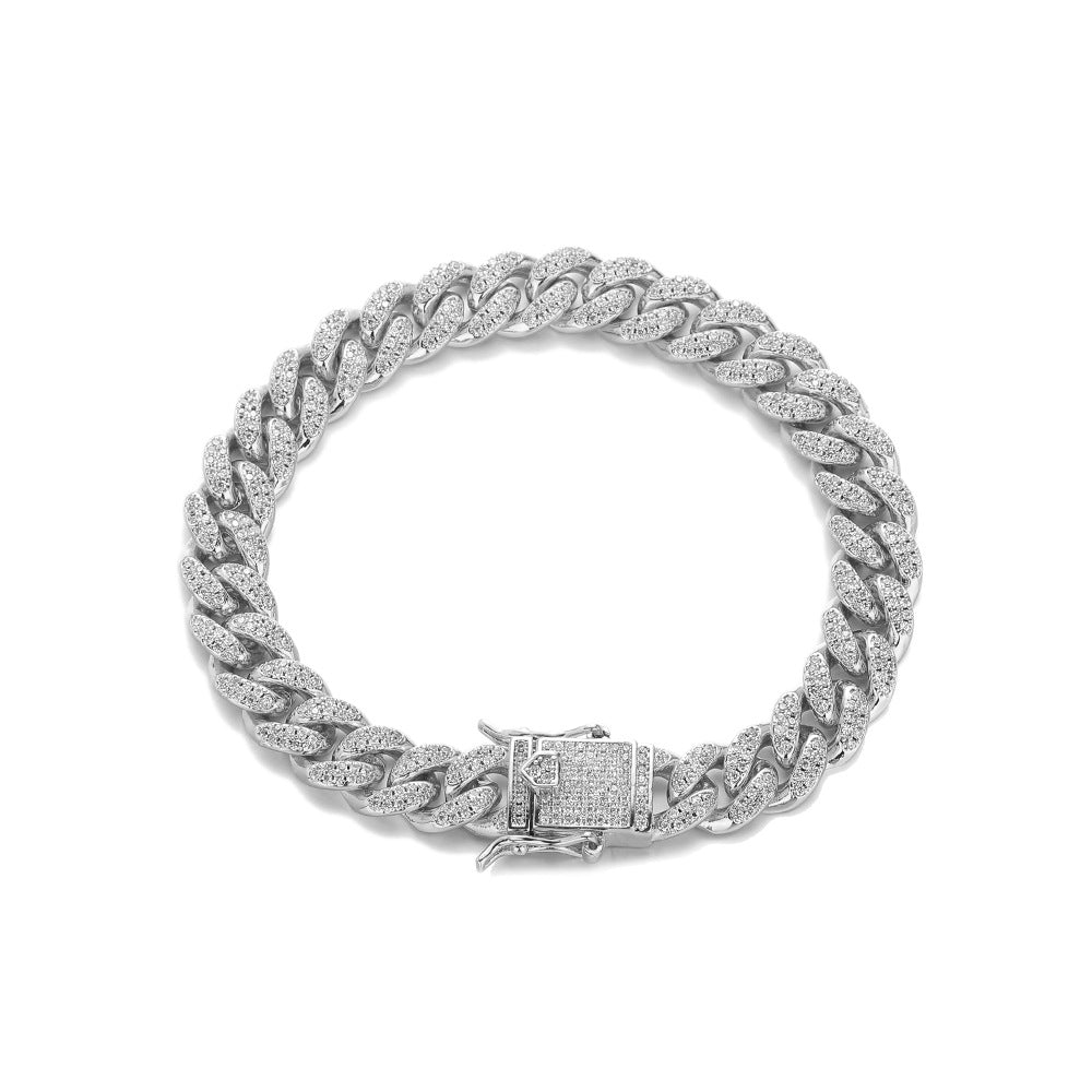 10mm Iced Out Cuban Link Bracelet, Zircon Hip Hop Chain for Men Women