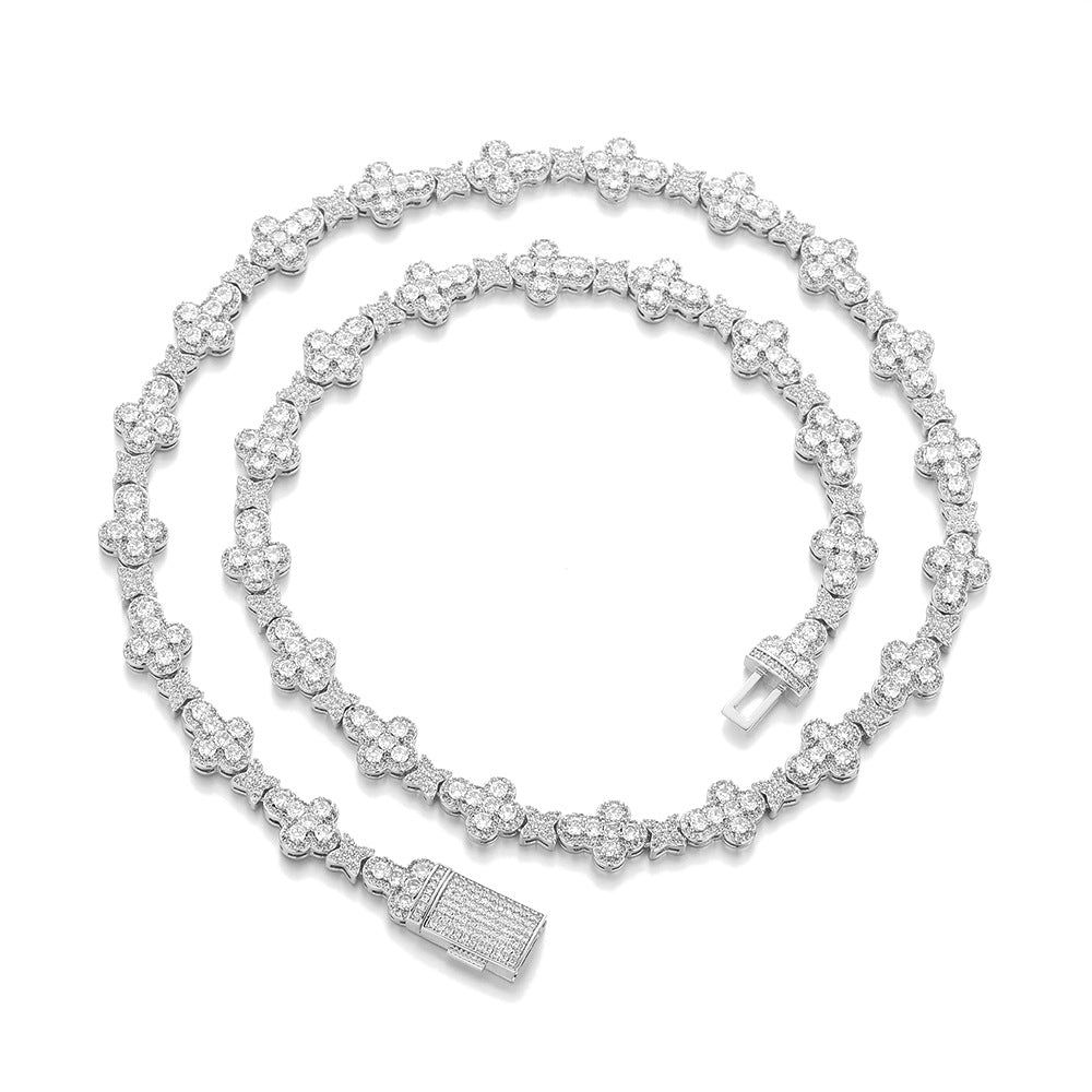 Unisex Iced Floral Link Cuban Chain Necklace & Bracelet with Cubic Zirconia Detail product image