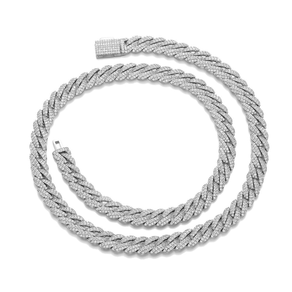 10mm Iced Out Cuban Link Chain Necklace & Bracelet, Double Row Zirconia Hip Hop Jewelry, Unisex Plated Copper product image