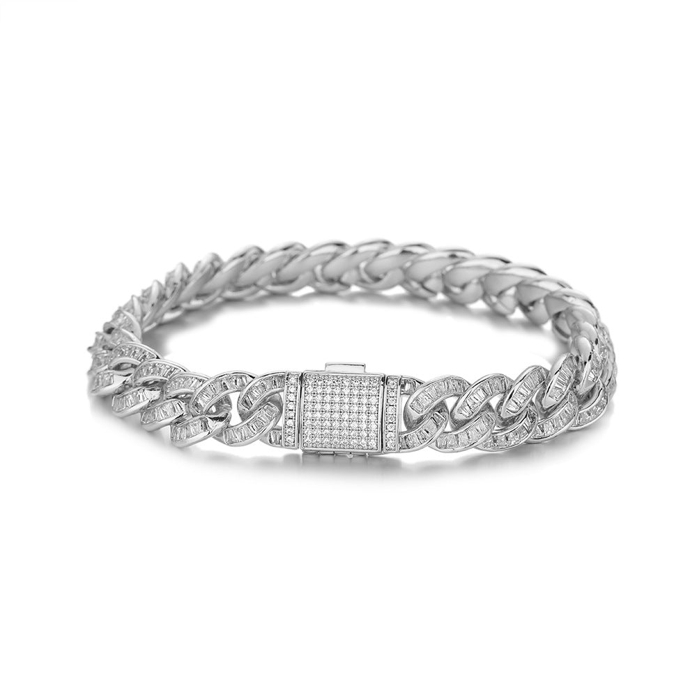 10mm Iced Cuban Link Chain Necklace, Zirconia-Set, Unisex Hip Hop Jewelry, White and Yellow Tone
