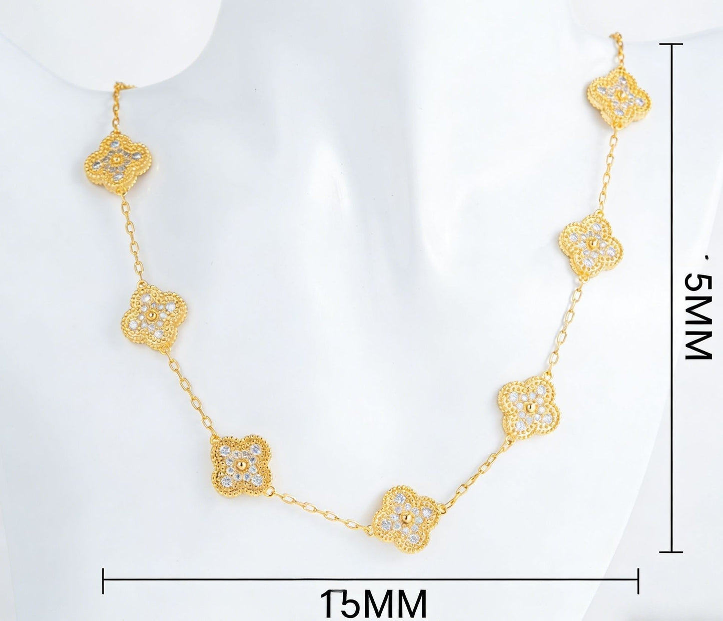 Stainless Steel Clover Chain Necklace for Women, Gold Plated 10 Motif Statement Necklace, Adjustable 15MM Floral Link Jewelry