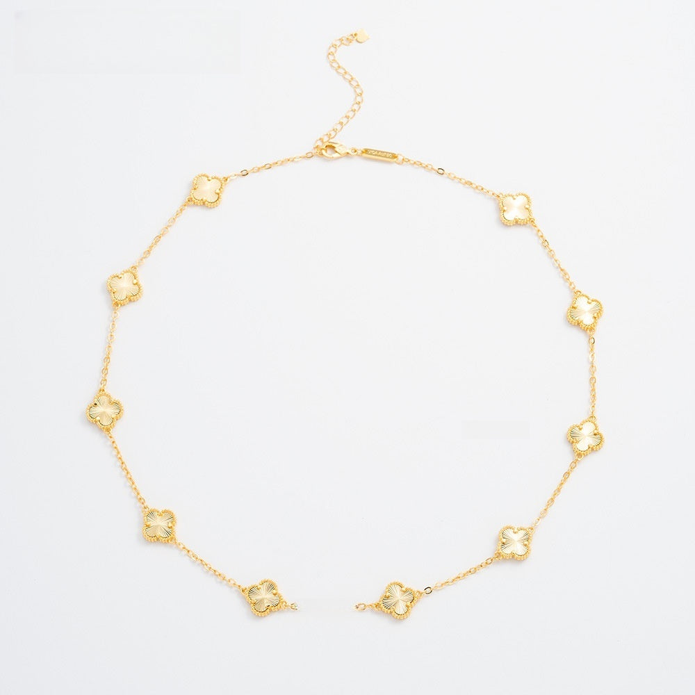 Stainless Steel Clover Chain Necklace for Women, Gold Plated 10 Motif Statement Necklace, Adjustable 15MM Floral Link Jewelry