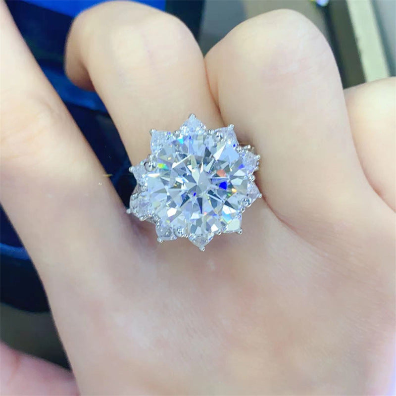 Moissanite Halo Ring for Women, 3 Carat or 10 Carat Flower Cluster Engagement Ring, White-Tone U-Shaped Band product image