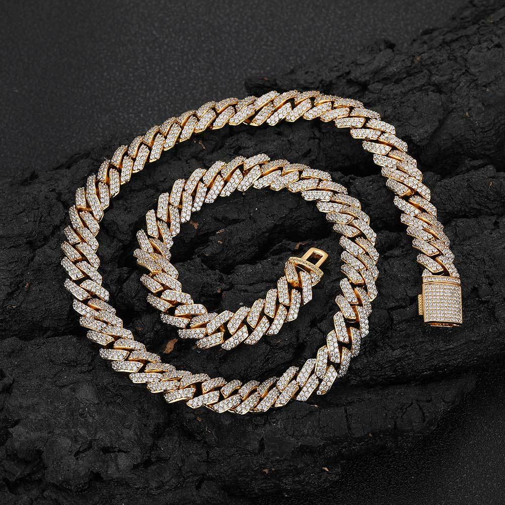10-20 mm Diamond-Shaped Iced Cuban Copper Necklace with Cubic Zirconia - CHAC001 product image