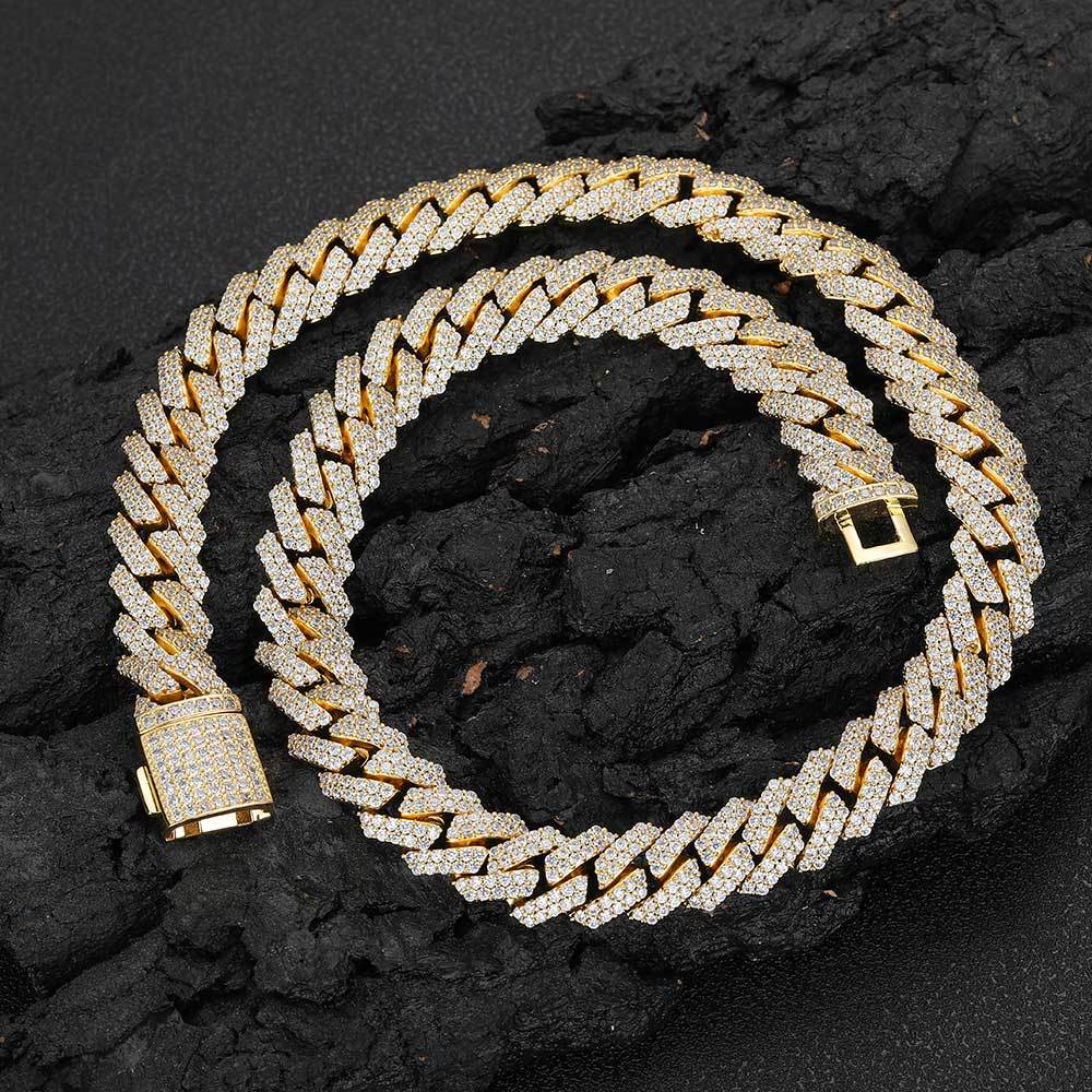 10-20 mm Diamond-Shaped Iced Cuban Copper Necklace with Cubic Zirconia - CHAC001 product image