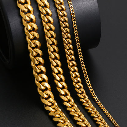 Unisex Cuban Link Chain Necklace in Titanium Steel, Gold or Steel Tone Hip Hop Statement Chain