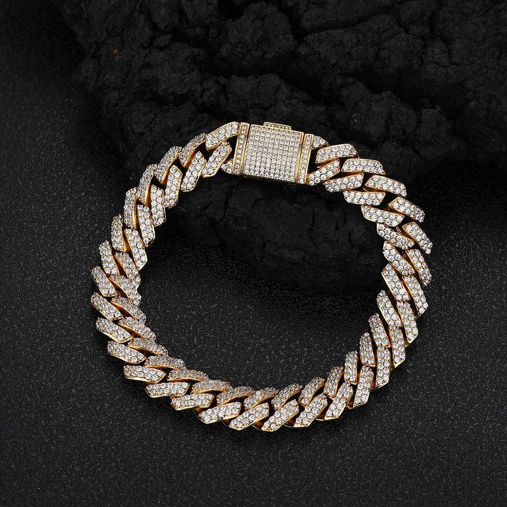 10-20 mm Diamond-Shaped Iced Cuban Copper Bracelet with Cubic Zirconia - CHAC001 product image