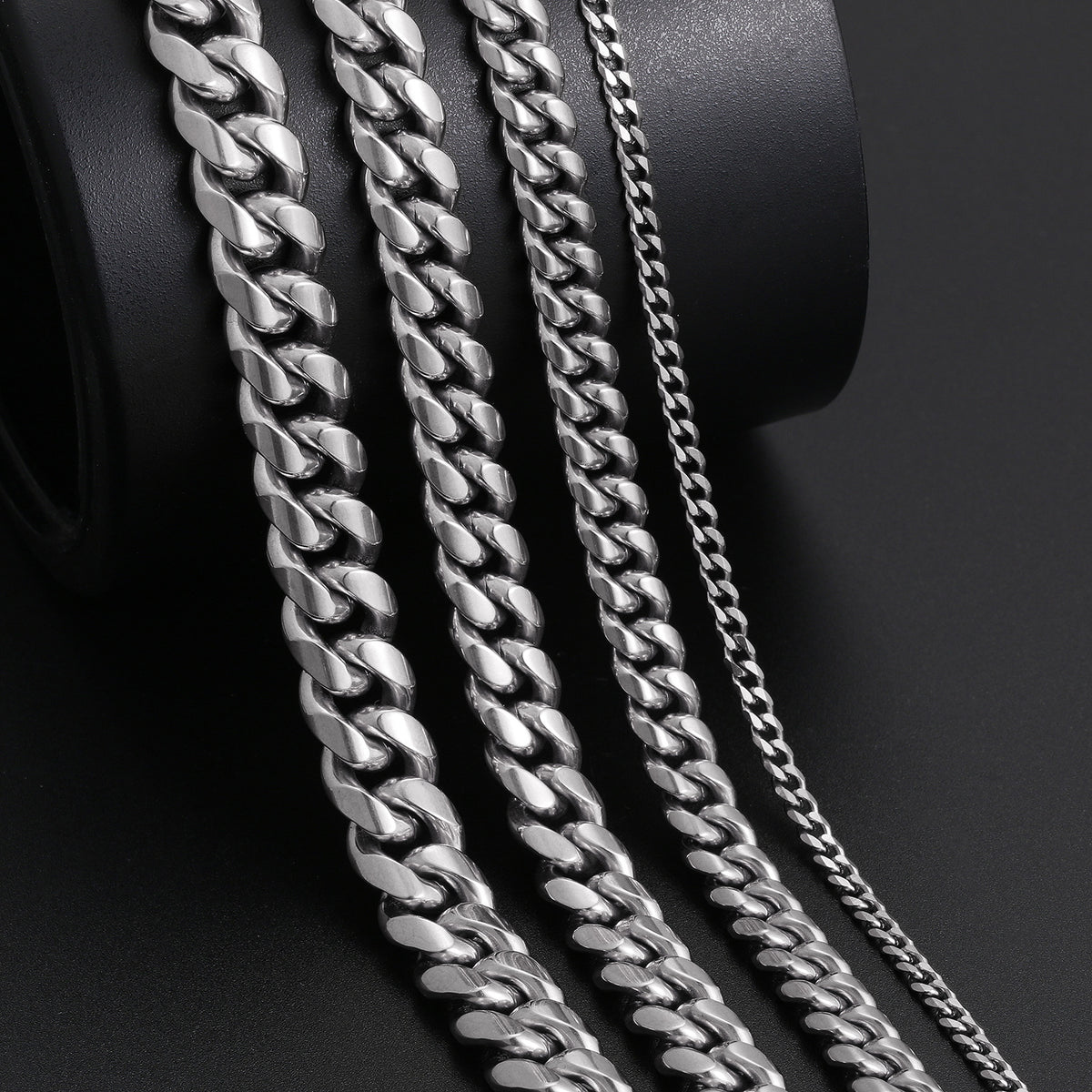 Unisex Cuban Link Chain Necklace in Titanium Steel, Gold or Steel Tone Hip Hop Statement Chain product image