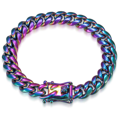 Unisex Cuban Link Chain Bracelet in Gold, Silver or Multicolor Stainless Steel Streetwear Jewelry