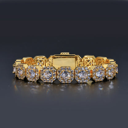 10-12 mm Square Halo CZ Link Copper Bracelet - CHA091