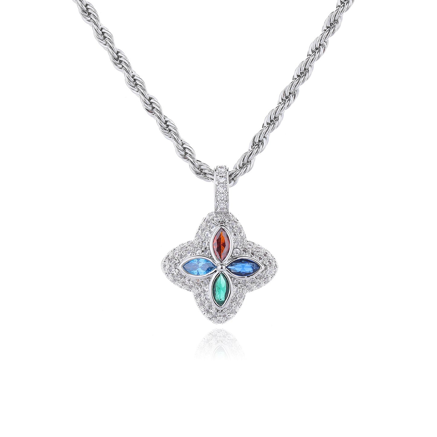 Multicolor Four-Leaf Clover Pendant Necklace