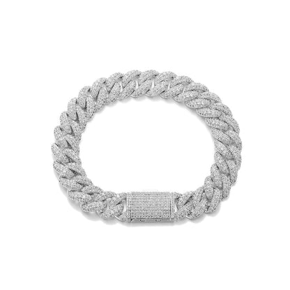 12mm Iced Out Cuban Link Chain Necklace & Bracelet, Zirconia Hip Hop Jewelry