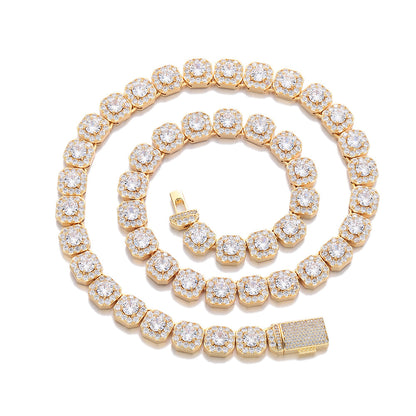 Iced Out Square Link Chain Bracelet & Necklace, Cubic Zirconia Hip Hop Jewelry
