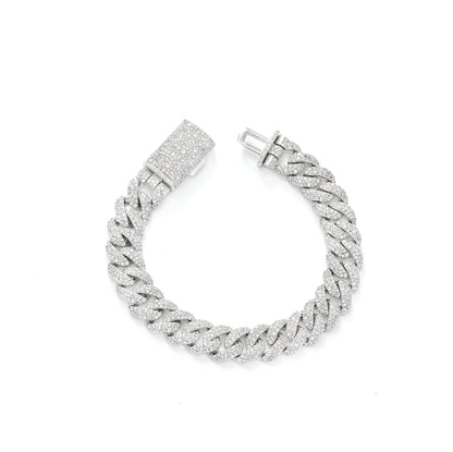 12mm Cuban Link Cubic Zirconia Bracelet, Unisex Hip Hop Chain Bracelet, 7-9 Inch