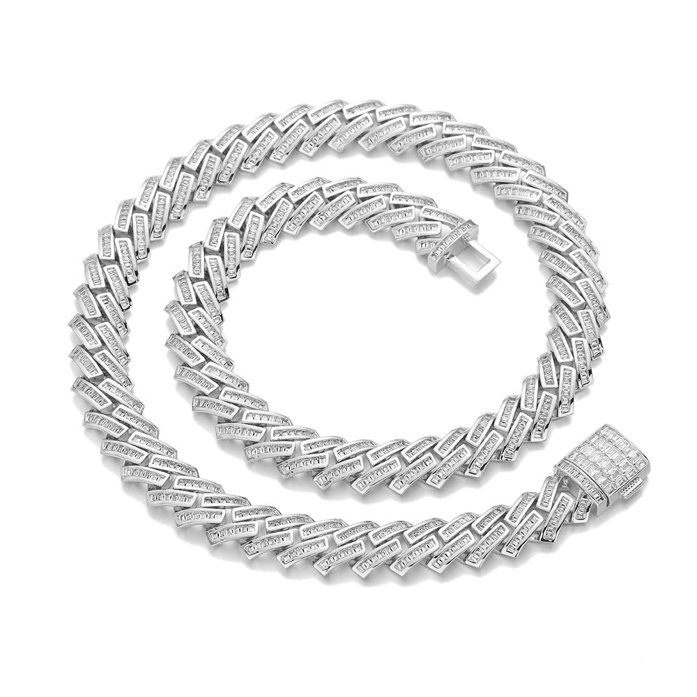 12MM Iced Out Cuban Link Bracelet, Rectangular Stone Hip Hop Chain Bracelet, Unisex