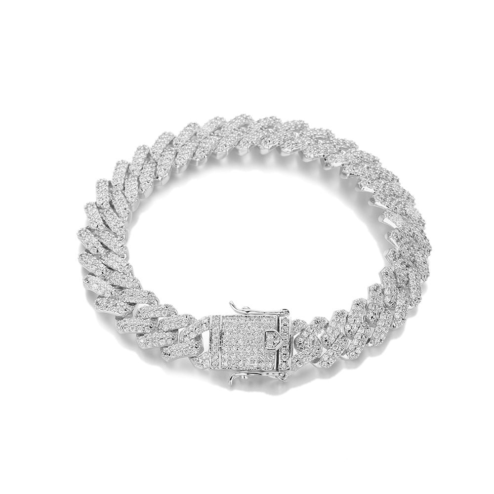 12mm Pave Cuban Link Bracelet, Unisex Hip Hop Chain Style