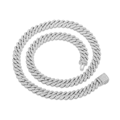 12mm Geometric Cuban Link Chain Necklace & Bracelet Set, Cubic Zirconia Hip Hop Jewelry