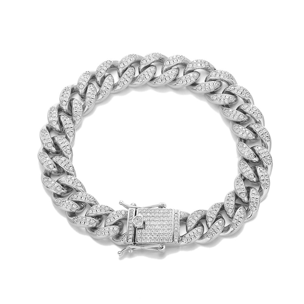 12mm Iced Out Cuban Link Chain Necklace & Bracelet, Pavé CZ Hip Hop Jewelry