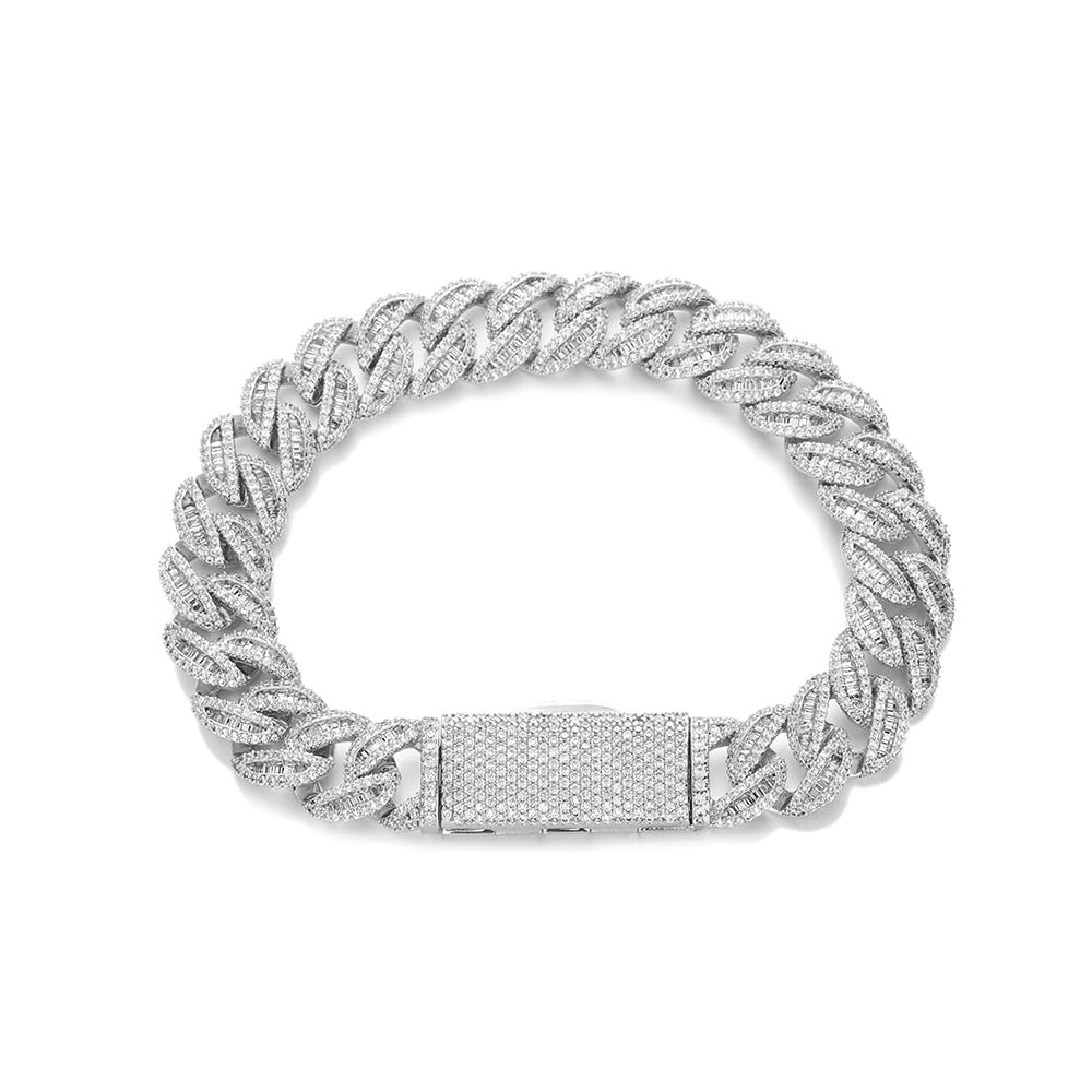 12mm Iced Out Cuban Link Chain Necklace & Bracelet, Unisex Hip Hop Jewelry