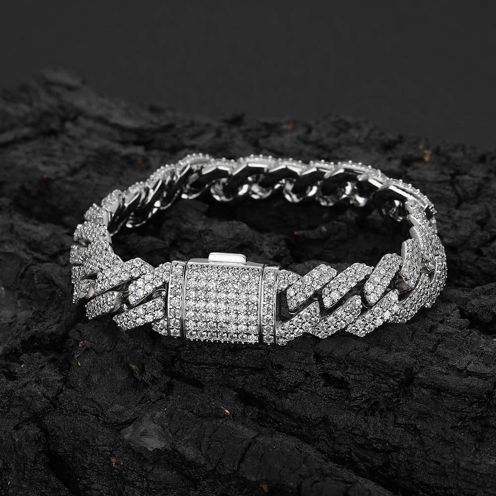 10-20 mm Diamond-Shaped Iced Cuban Copper Bracelet with Cubic Zirconia - CHAC001 product image
