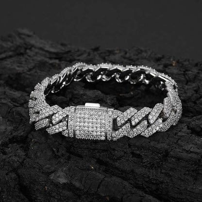 10-20 mm Diamond-Shaped Iced Cuban Copper Bracelet with Cubic Zirconia - CHAC001