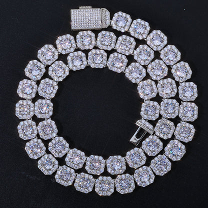 10-12 mm Square Halo CZ Link Copper Necklace - CHA091