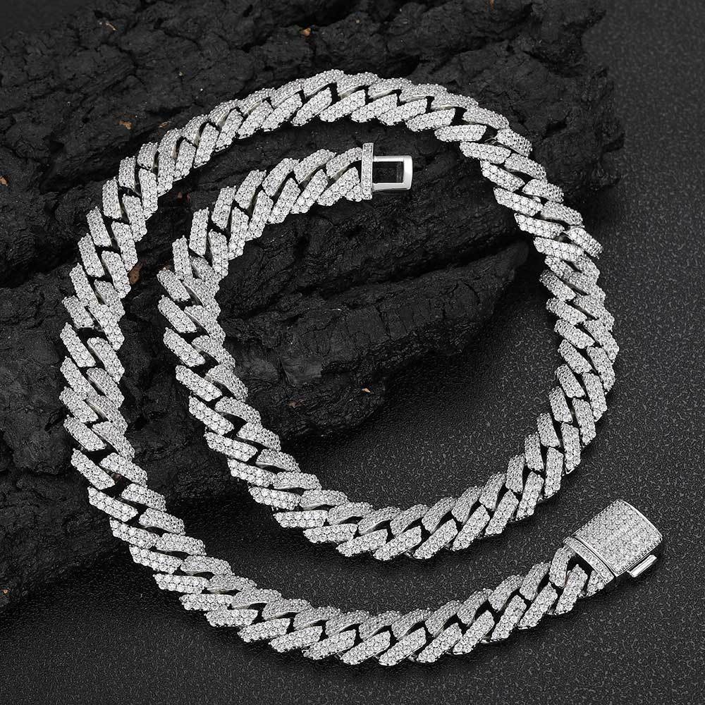 10-20 mm Diamond-Shaped Iced Cuban Copper Necklace with Cubic Zirconia - CHAC001 product image
