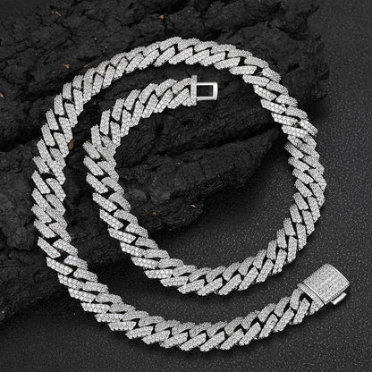 10-20 mm Diamond-Shaped Iced Cuban Copper Necklace with Cubic Zirconia - CHAC001