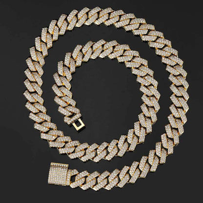 10-20 mm Diamond-Shaped Iced Cuban Copper Necklace with Cubic Zirconia - CHAC001