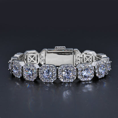 10-12 mm Square Halo CZ Link Copper Bracelet - CHA091