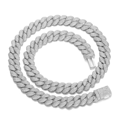 14mm Cuban Link Chain Necklace & Bracelet, Iced CZ, Unisex