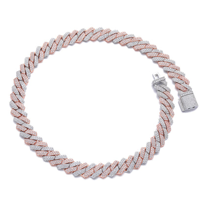 Iced Out Cuban Link Chain Necklace Bracelet in Rose Gold Tone, 14mm Hip Hop Statement Jewelry