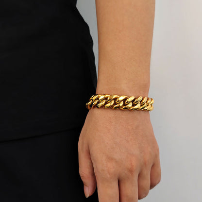 6-18 mm Polished Cuban with Decorative Clasp Stainless steel Bracelet - CHA004