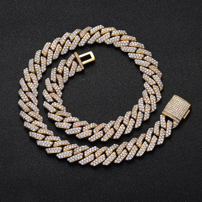 10-20 mm Diamond-Shaped Iced Cuban Copper Necklace with Cubic Zirconia - CHAC001