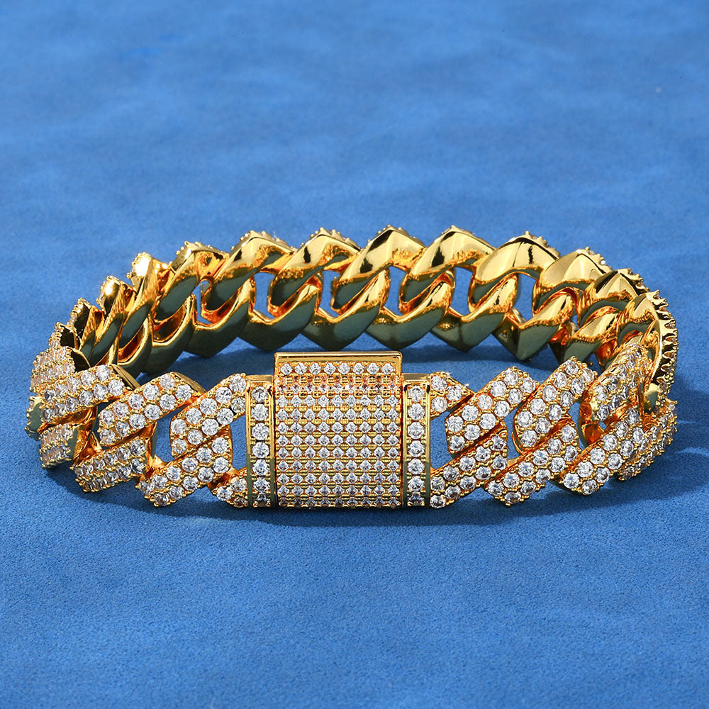 14 mm Diamond-Shaped Iced Cuban Copper Bracelet with Cubic Zirconia - CHA013 product image