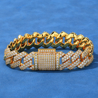 14 mm Diamond-Shaped Iced Cuban Copper Bracelet with Cubic Zirconia - CHA013