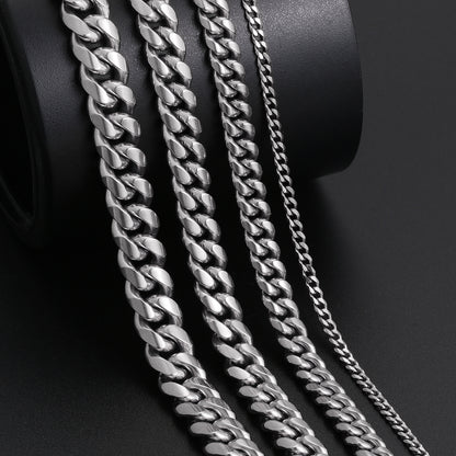 Unisex Cuban Link Chain Necklace in Titanium Steel, Gold or Steel Tone Hip Hop Statement Chain