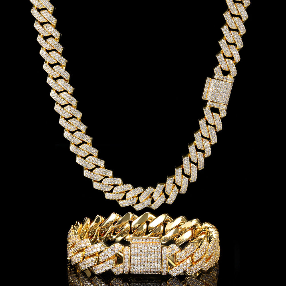 14 mm Diamond-Shaped Iced Cuban Copper Necklace or Bracelet with Cubic Zirconia - CHA013 product image
