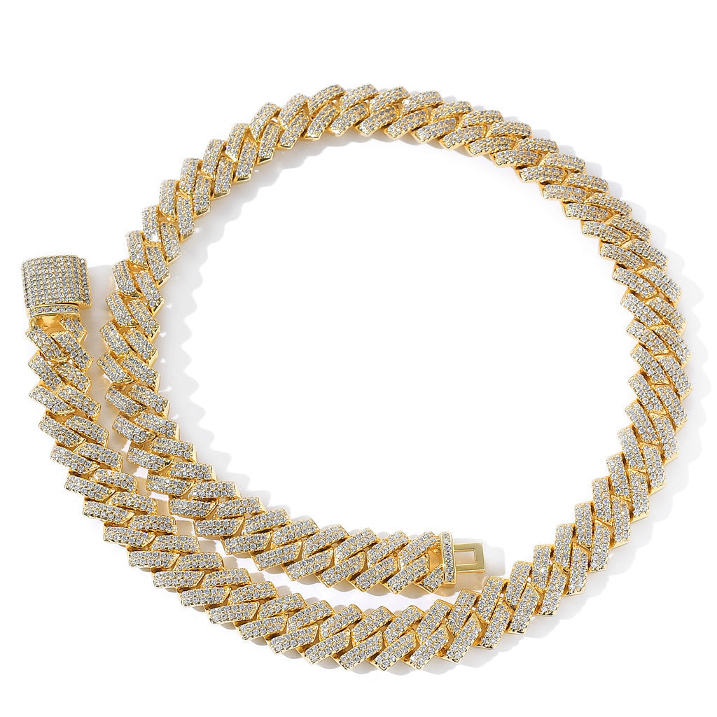 Hip Hop Diamond Shape Cuban Link Cubic Zirconia Necklace for Men