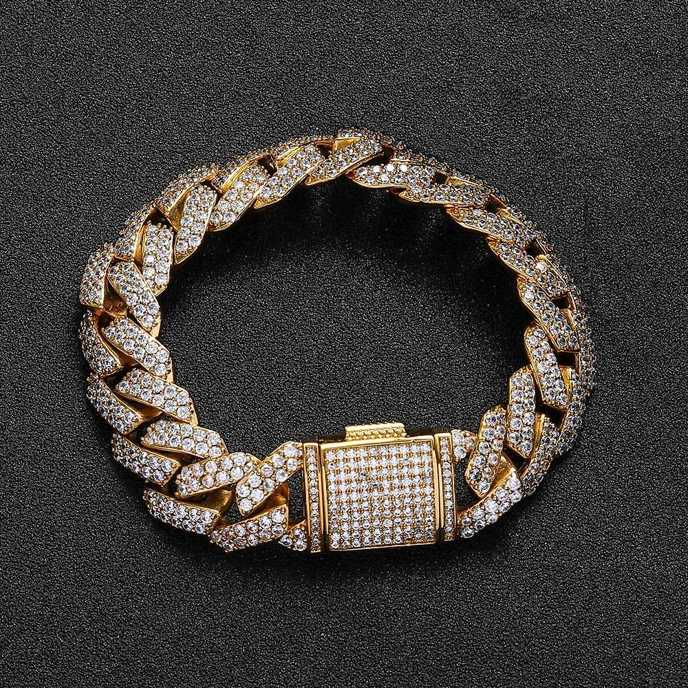 10-20 mm Diamond-Shaped Iced Cuban Copper Bracelet with Cubic Zirconia - CHAC001 product image