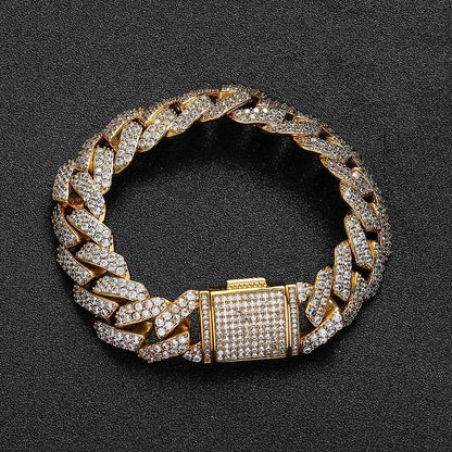 10-20 mm Diamond-Shaped Iced Cuban Copper Bracelet with Cubic Zirconia - CHAC001