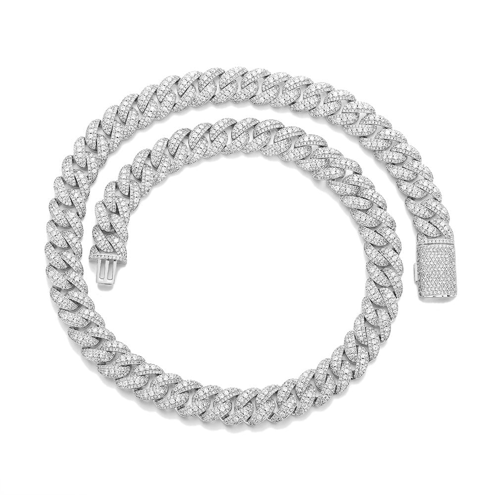 15MM Iced-Out Cuban Link Chain Bracelet & Necklace, Oval Zirconia Hip Hop Jewelry product image